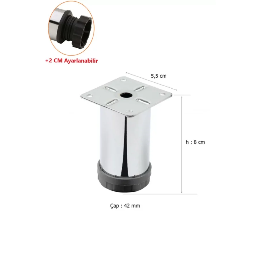 8 Cm Metal Ayarlanabilir Ayak Krom 42mm Koli 100 Adet