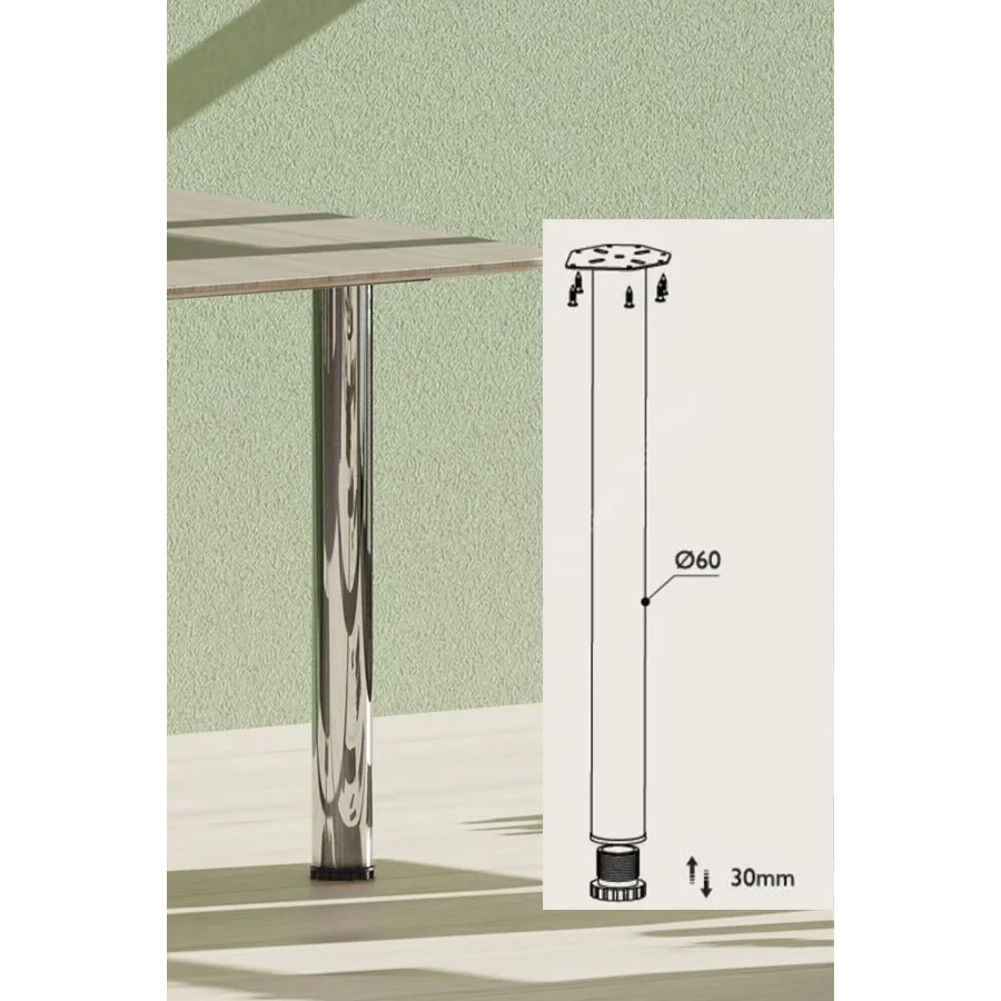 80 cm Sehpa Masa Ayağı Ayarlı Krom Ayak 60mm