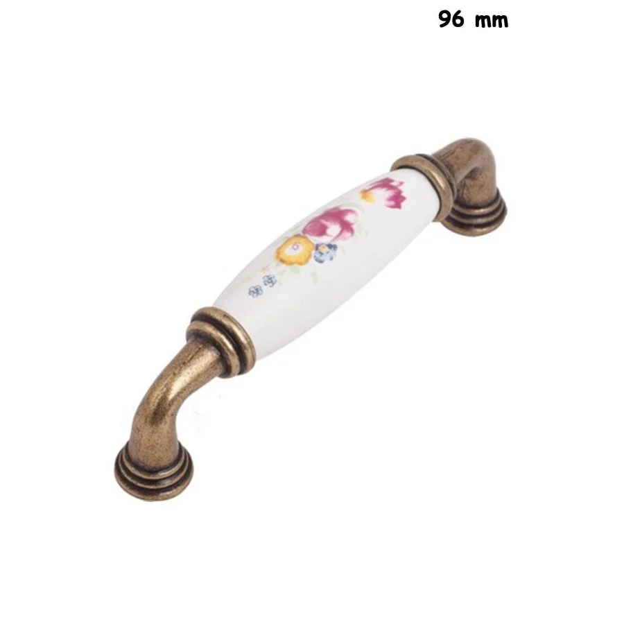 96 mm Gül Porselen Antik Bakır Kulp Mobilya Kulpu