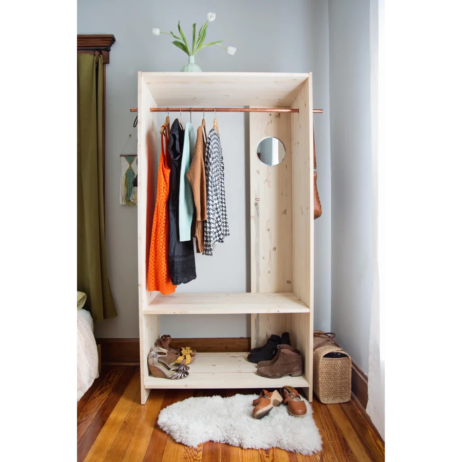 Açık Raflı Basic Model Ahşap Gardrop 90x190x50 Cm