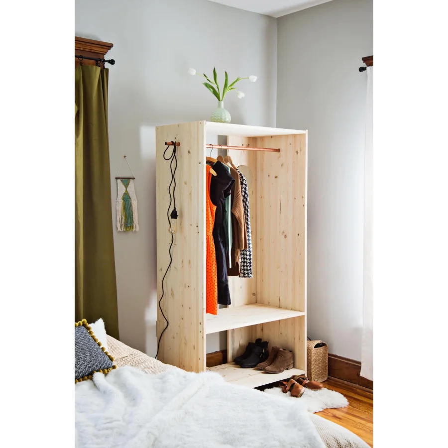 Açık Raflı Basic Model Ahşap Gardrop 90x190x50 Cm
