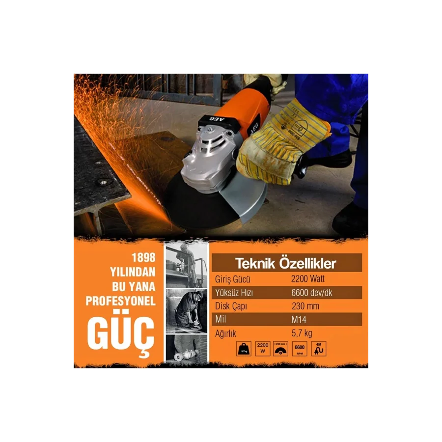 AEG WS 2200-230 Büyük Taşlama 230MM 2200W