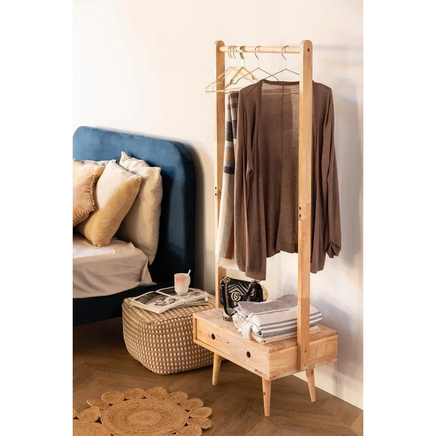 Ahşap Çok Yönlü Raysız Free Çekmeceli Modern Askılık 65x165x40 Cm