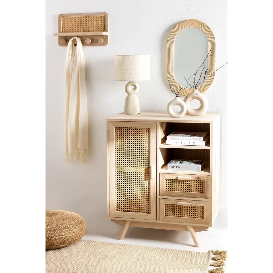 Ahşap Hazeran Detaylı Mini Konsol, Büfe 70x85x40cm