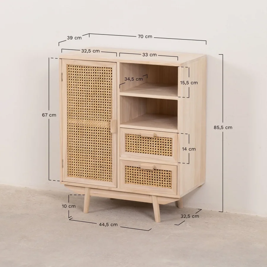 Ahşap Hazeran Detaylı Mini Konsol, Büfe 70x85x40cm