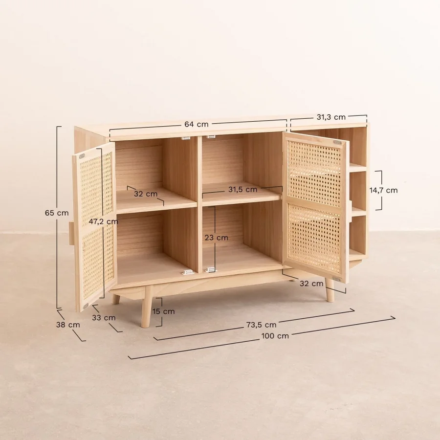 Ahşap Hazeran Kapaklı Açık Raflı Konsol 100x65x38 Cm
