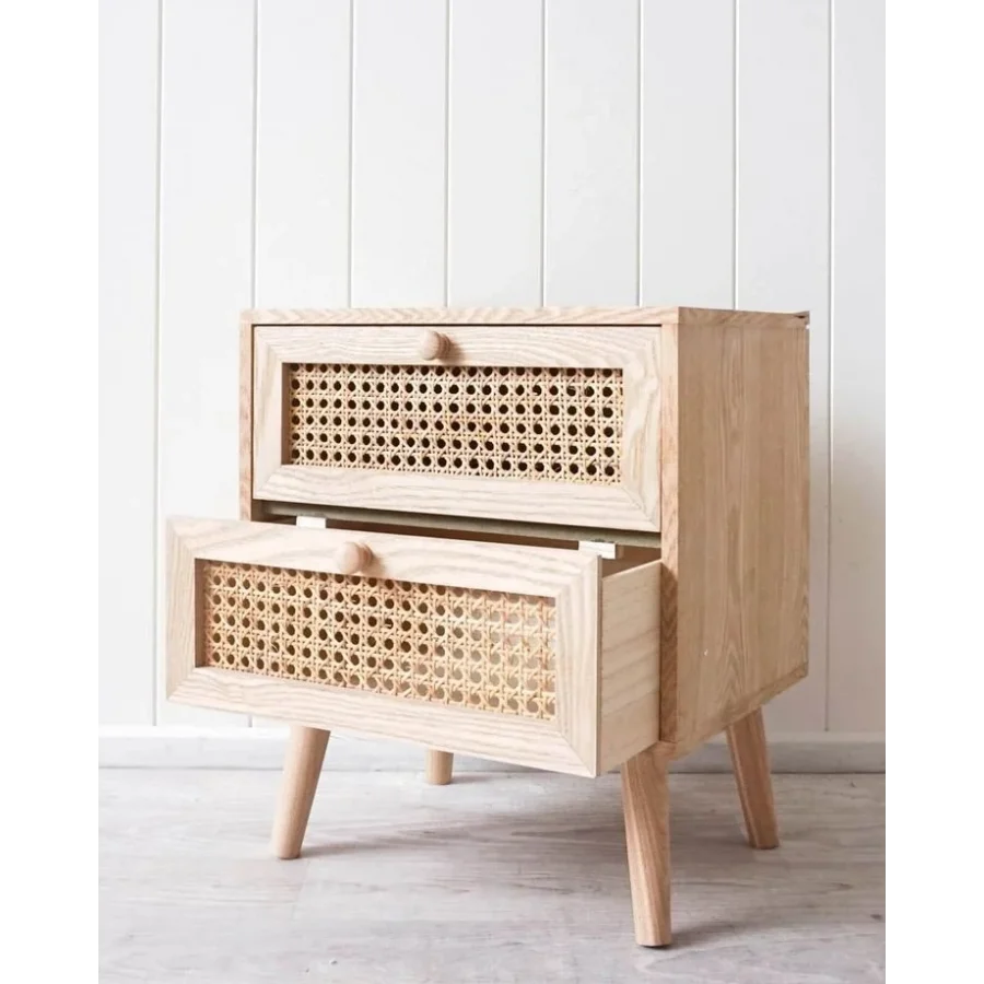 Ahşap Hazeranlı Çift Çekmeceli Modern Komodin 45x60x35 Cm