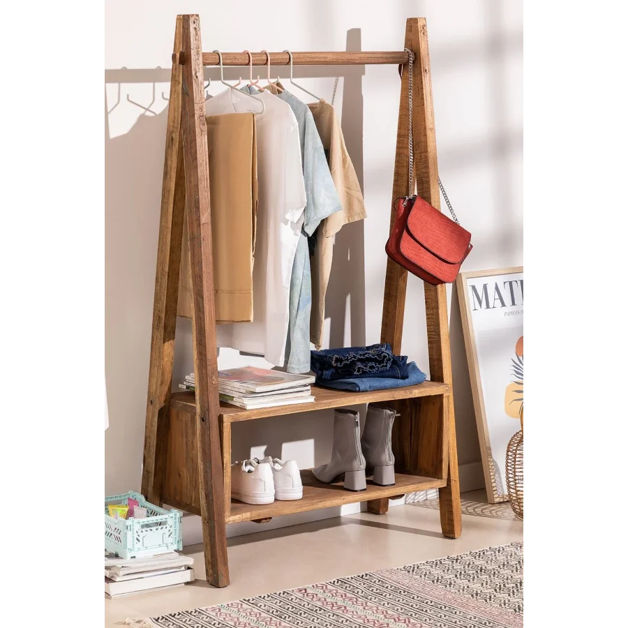 Ahşap Koyu Ceviz Model Basic Askılık, Portmanto 90x150x40 Cm