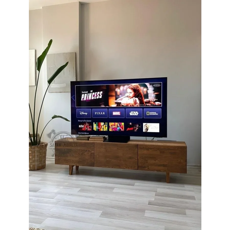 Ahşap Koyu Ceviz Model Devirme Kapaklı Tv Ünitesi 150x45x30 Cm