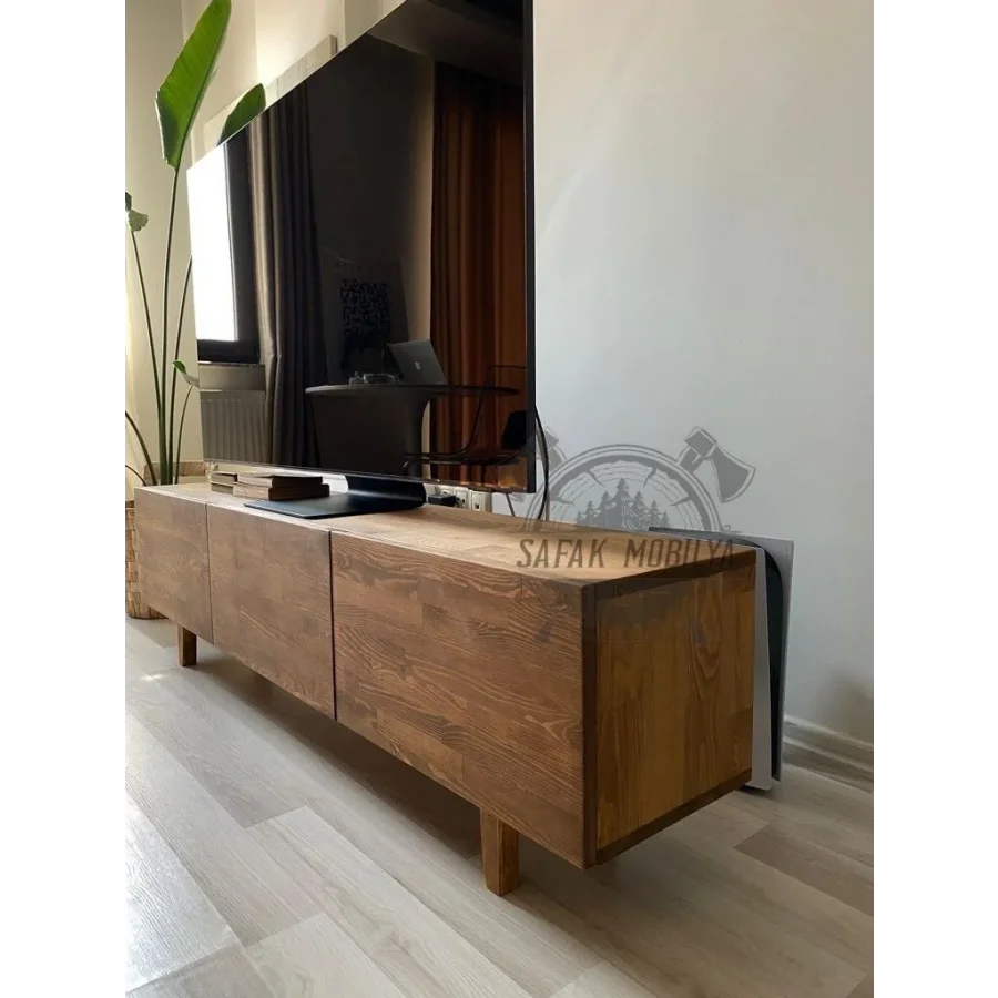 Ahşap Koyu Ceviz Model Devirme Kapaklı Tv Ünitesi 150x45x30 Cm