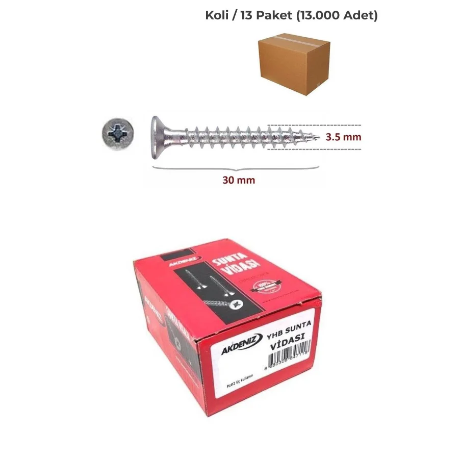 Akdeniz Sunta Vidası 3.5x30 Koli 13.000 Adet