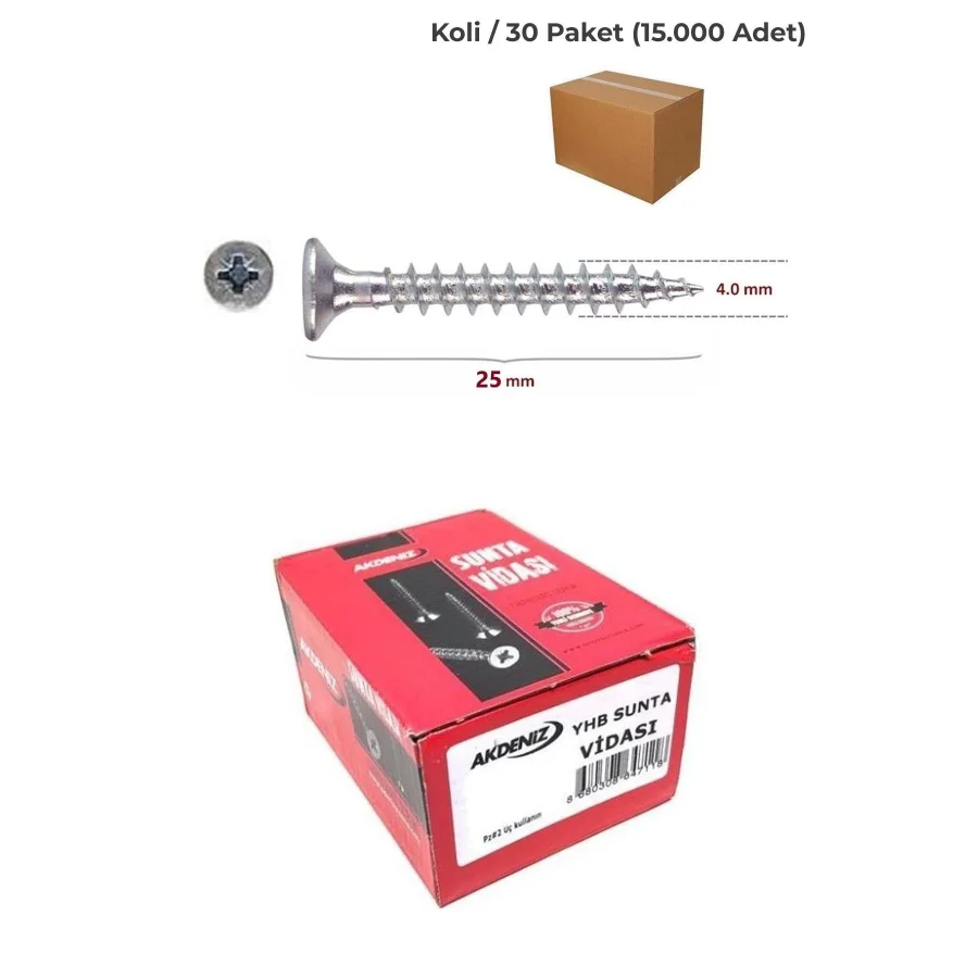 Akdeniz Sunta Vidası 4x25 Koli 15.000 Adet