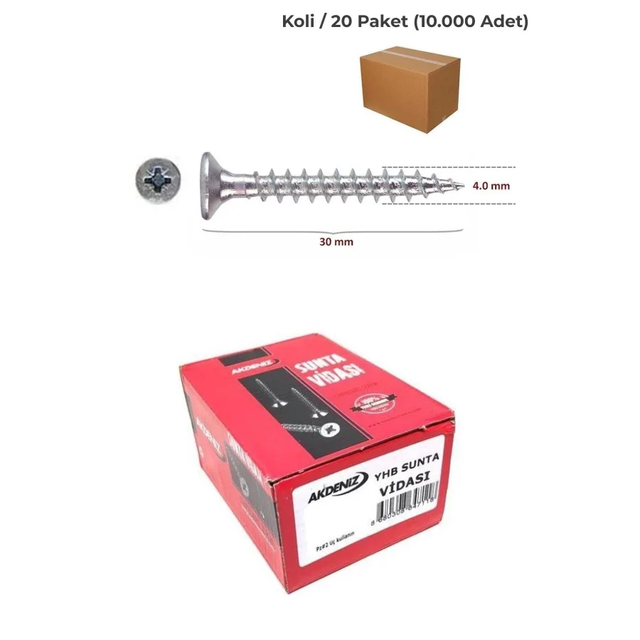 Akdeniz Sunta Vidası 4x30 Koli 10.000 Adet