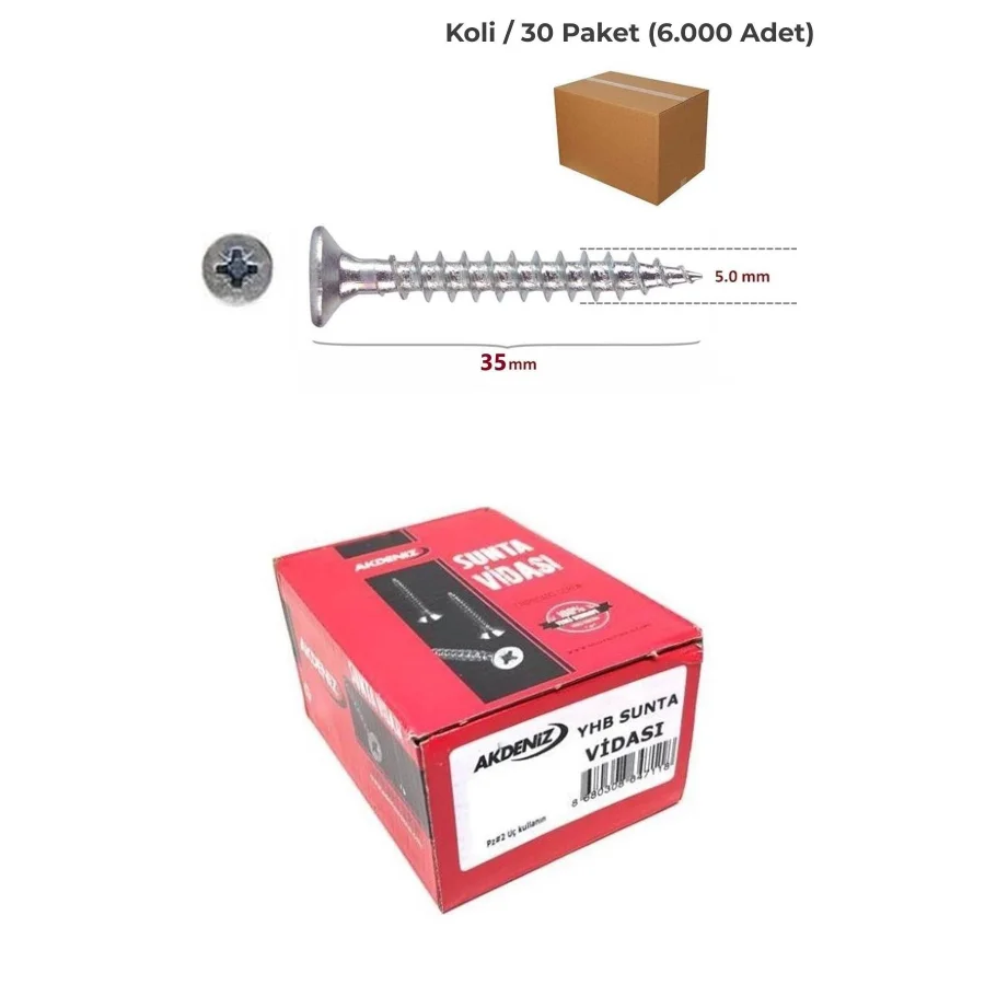 Akdeniz Sunta Vidası 5x35 Koli 6.000 Adet