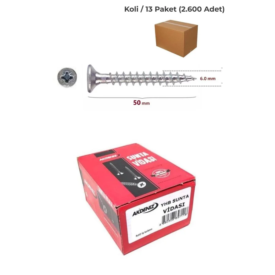 Akdeniz Sunta Vidası 6x50 Koli 2.600 Adet