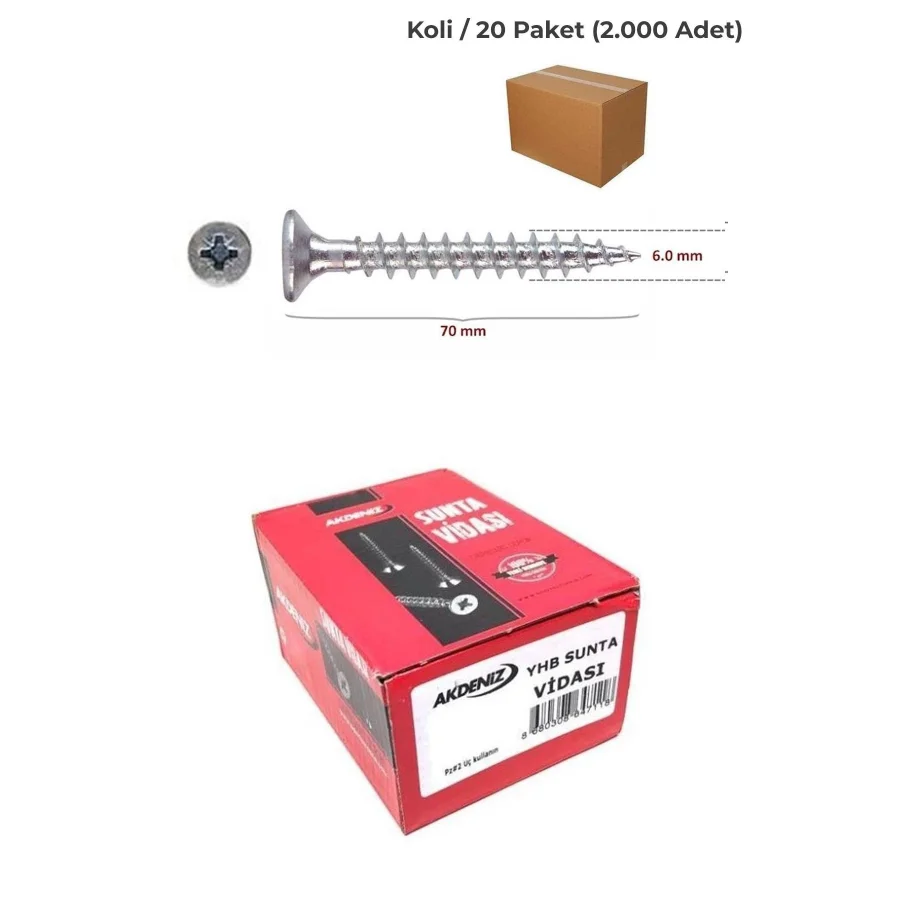 Akdeniz Sunta Vidası 6x70 Koli 2.000 Adet