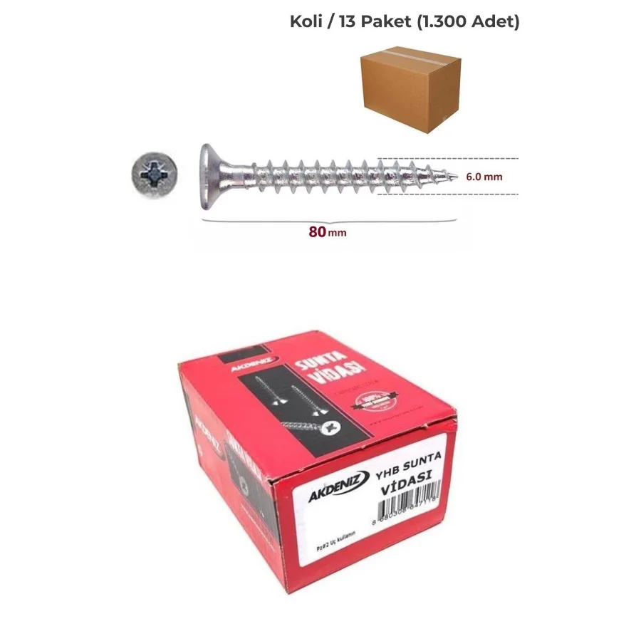 Akdeniz Sunta Vidası 6x80 Koli 1.300 Adet