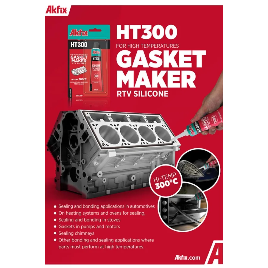 Akfix HT300 Yüksek Isı Silikonu Sıvı Conta Kırmızı 50 Gr