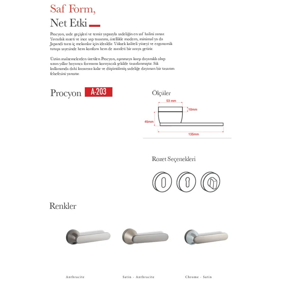 Ala Procyon Antrasit Rozetli Kapı Kolu Takım