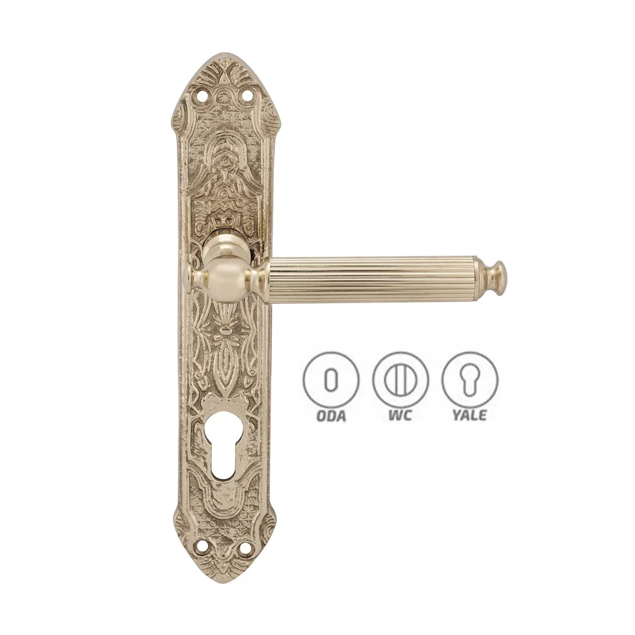 Anadolu Desenli Pirinç Antik Aynalı Kapı Kolu