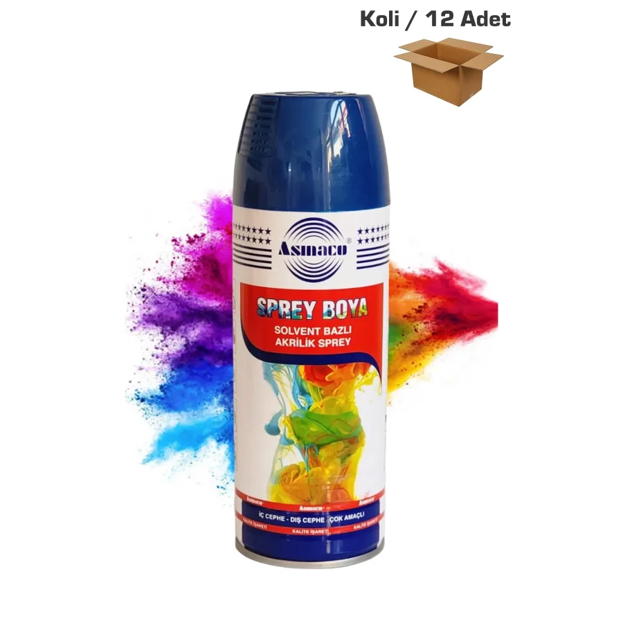 Asmaco Boncuk Mavi Akrilik Sprey Boya 400 Ml Koli 12 Adet