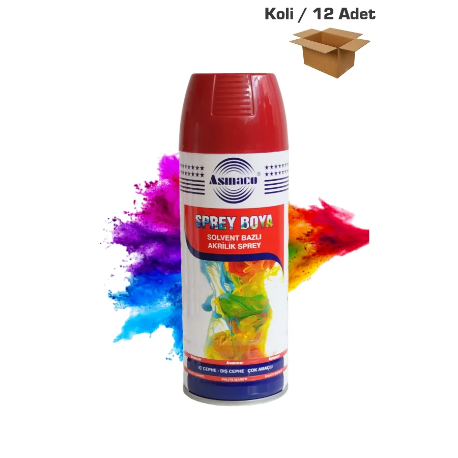 Asmaco Kırmızı Akrilik Sprey Boya 400 Ml Koli 12 Adet
