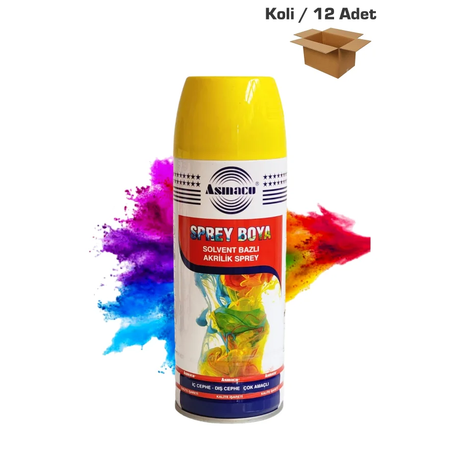 Asmaco Krom Sarı Akrilik Sprey Boya 400 Ml Koli 12 Adet