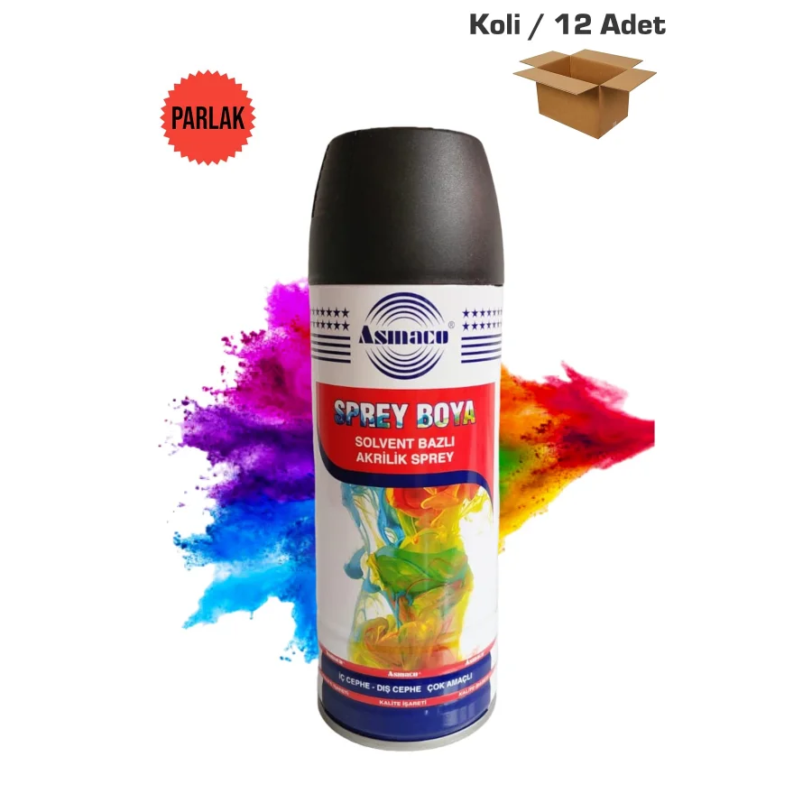 Asmaco Parlak Siyah Sprey Boya 400 Ml Koli 12 Adet
