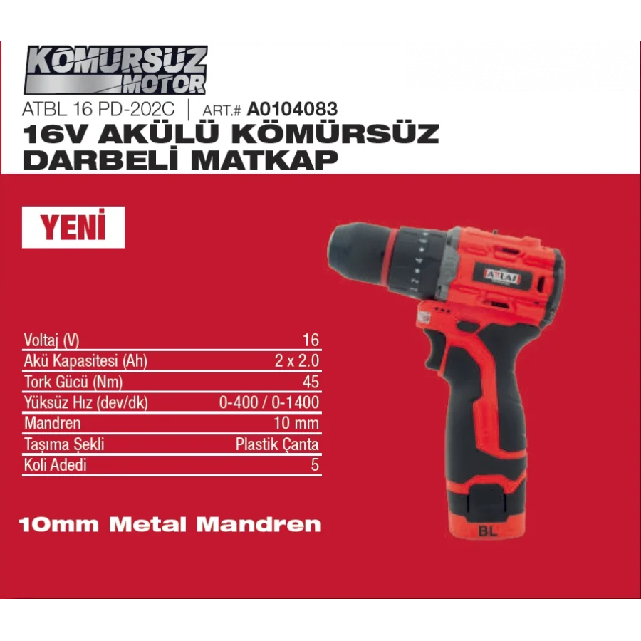 ATTLAS ATBL 16 PDX 202C AKÜLÜ DARBELİ MATKAP 2.0 AH
