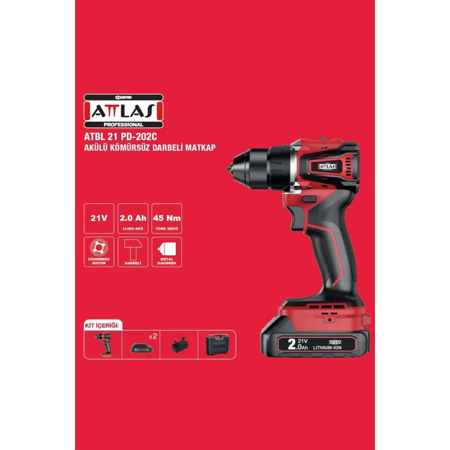 Attlas ATBL 21 PD-202C Akülü Kömürsüz Darbeli Matkap