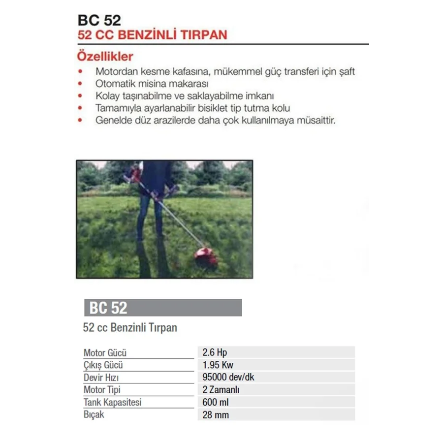 Attlas BC52 Benzinli Yan Tırpan 2.6 Hp