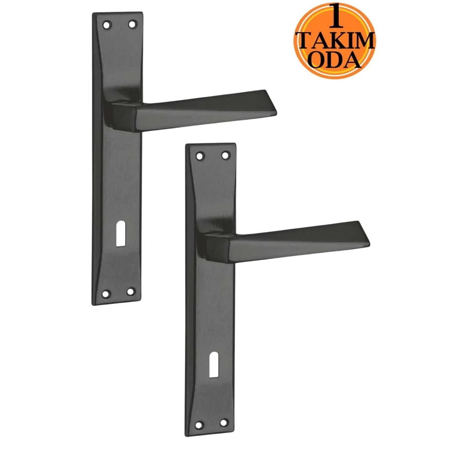 Penta Siyah Aynalı Oda Kapı Kolu Takım