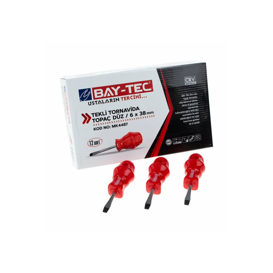 Bay-Tec MK4487 Topaç Tornavida Düz 6x38mm Kutu 12 Adet