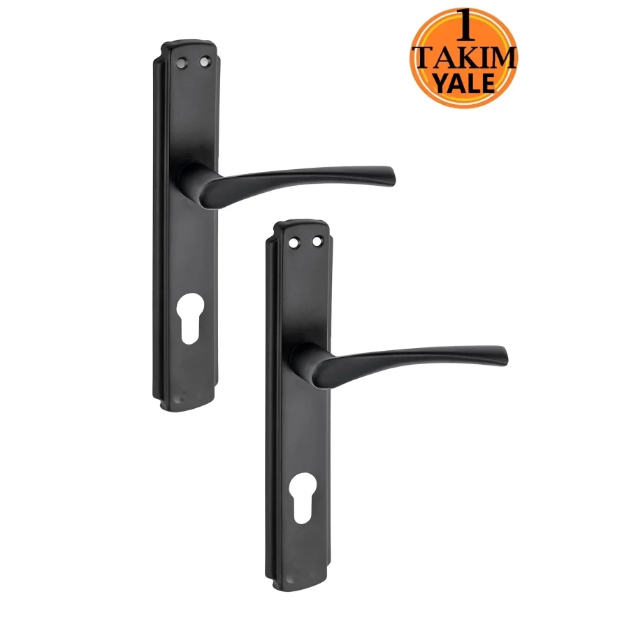 Bravo Mat Siyah Aynalı Yale Kapı Kolu Takım