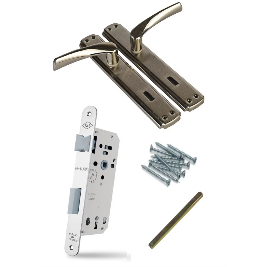 Bravo Nikel Saten ODA Kapı Kolu + Sessiz Döndürülebilir Dilli ODA Kilit 40-23 Mm Takım