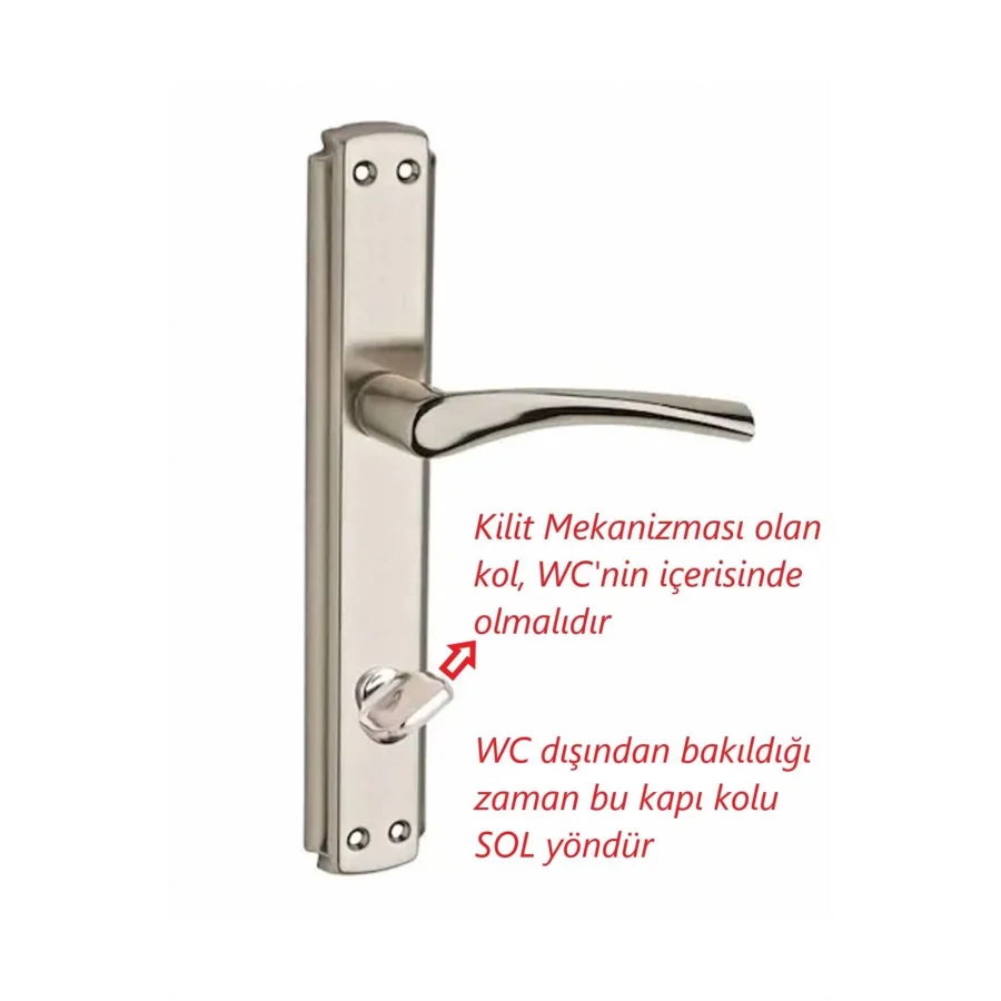 Bravo Nikel Saten WC Kapı Kolu + Sessiz Döndürülebilir Dilli WC Kilit 40-23 Mm Takım