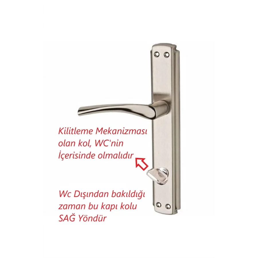 Bravo Nikel Saten WC Kapı Kolu + Sessiz Döndürülebilir Dilli WC Kilit 40-23 Mm Takım