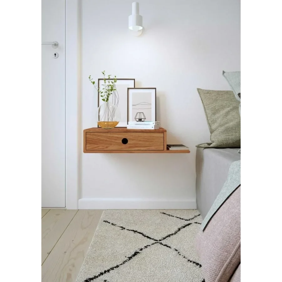 Çekmeceli Raflı Ahşap Uçan Komodin 65x20x30 Cm