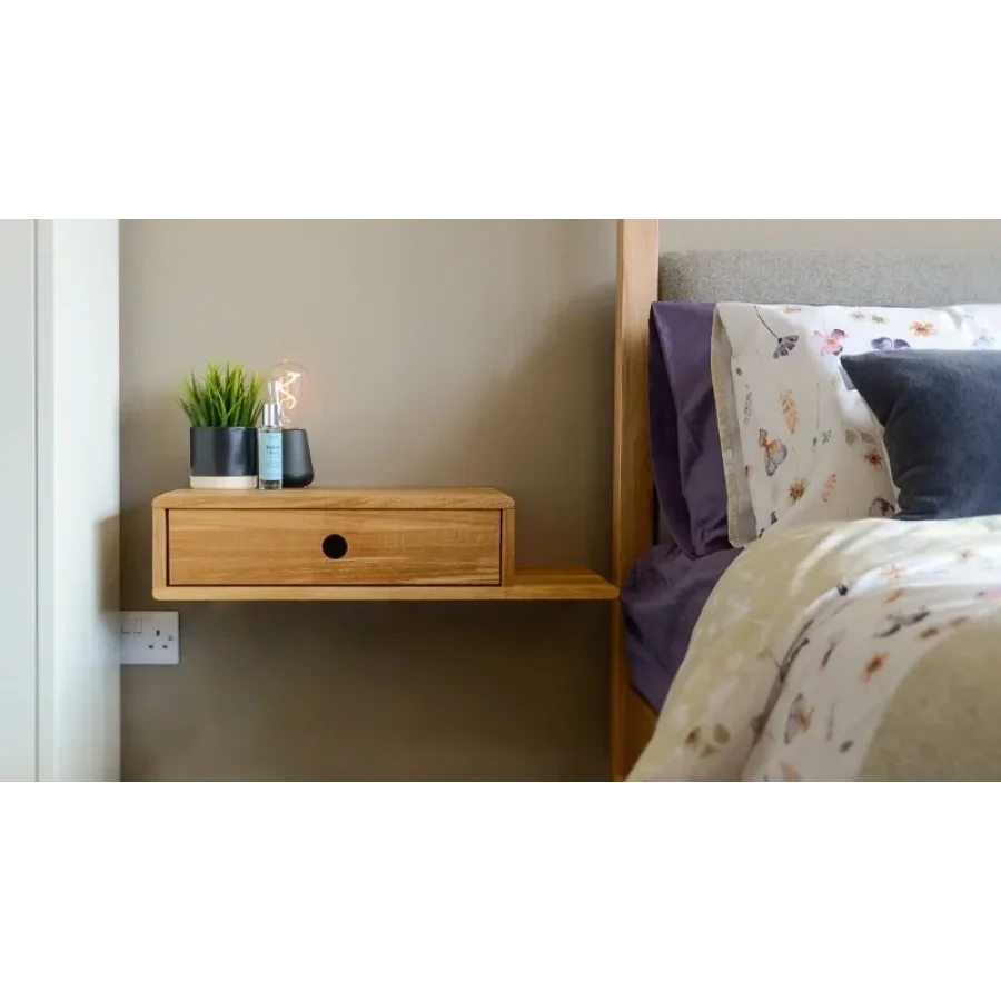 Çekmeceli Raflı Ahşap Uçan Komodin 65x20x30 Cm