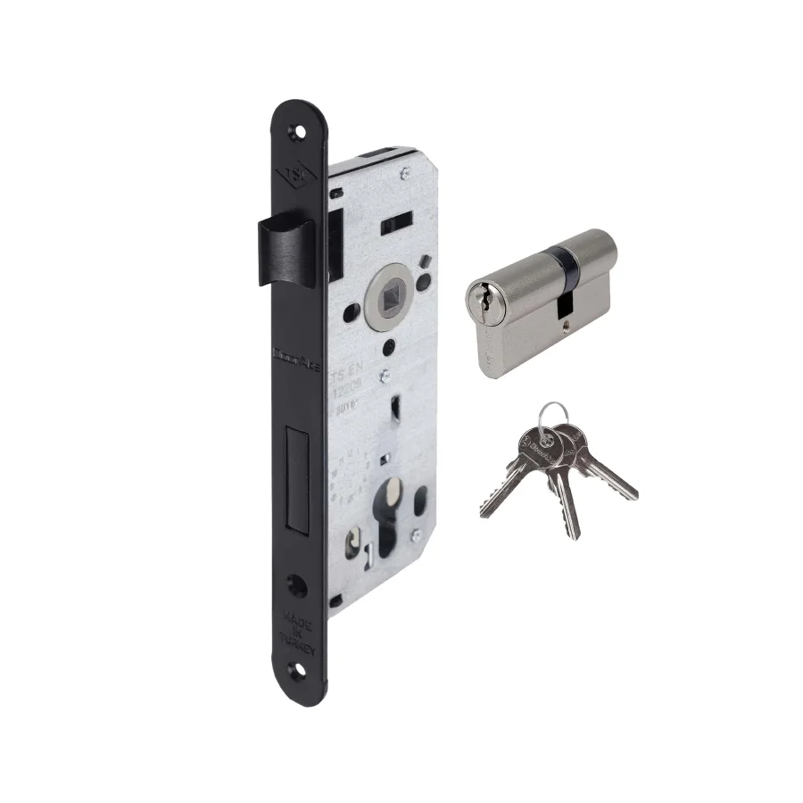 Dooraks Siyah Silindirli Kilit 40 mm Göbek Dahil