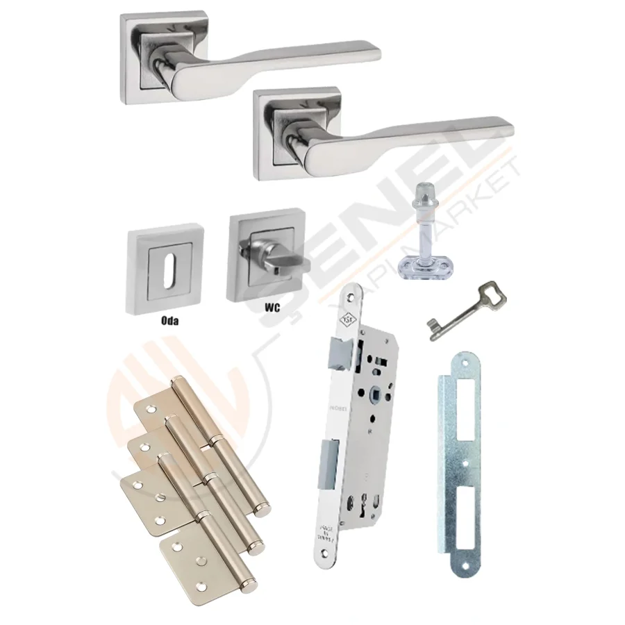 Firuze İnox Rozetli Kapı Kolu Kilit Tam Set