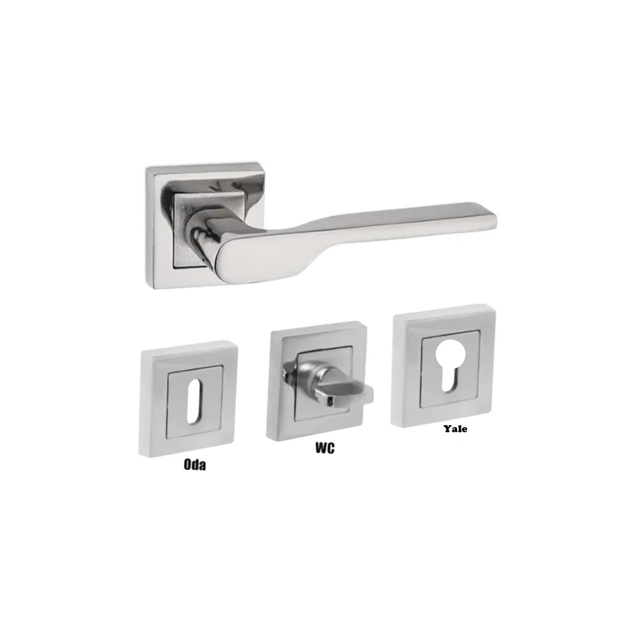 Firuze Rozetli Nikel İnox Kapı Kolu Takım