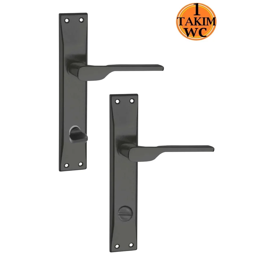 Firuze Siyah Aynalı WC Kapı Kolu Takım