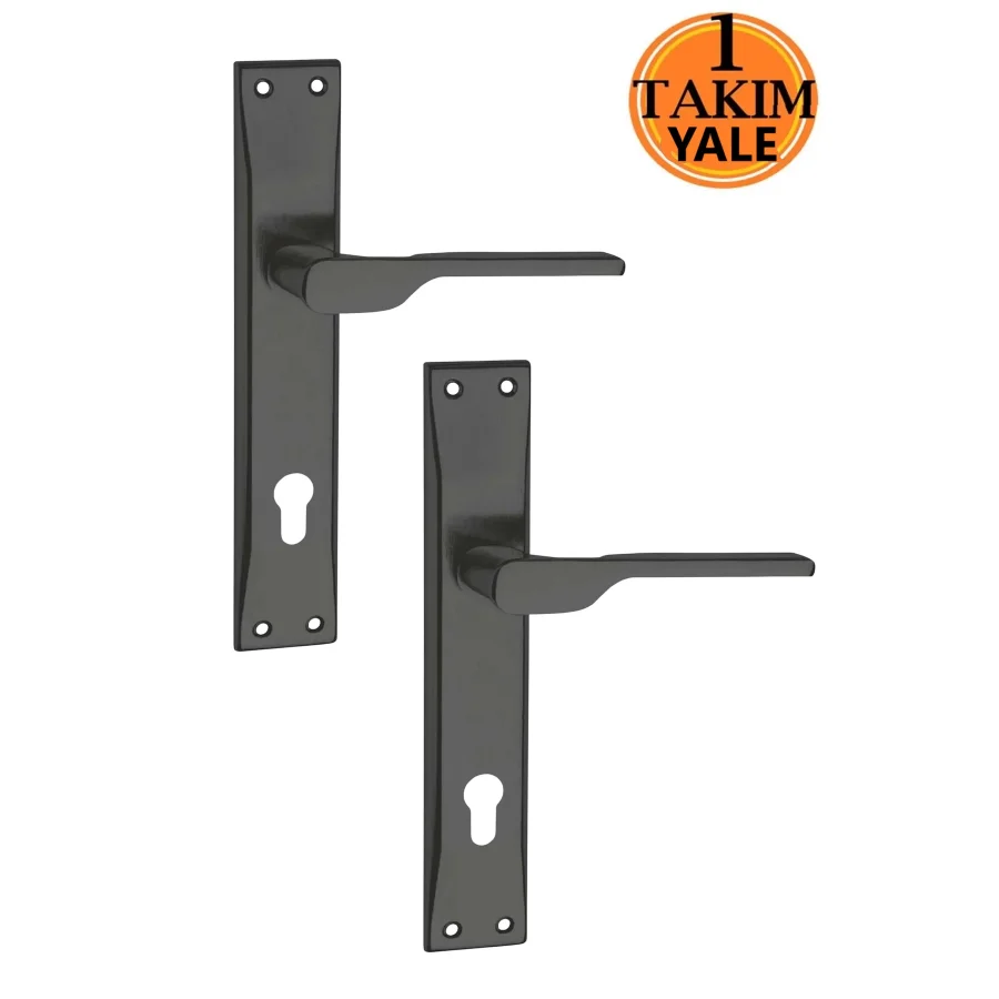 Firuze Siyah Aynalı Yale Silindirli Kapı Kolu Takım