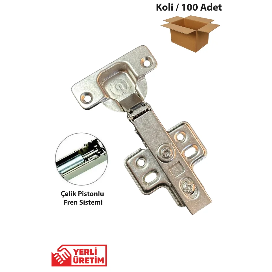 Geton Frenli Düz Menteşe Dolap Kapak Menteşesi Taban Dahil Koli 100 Adet