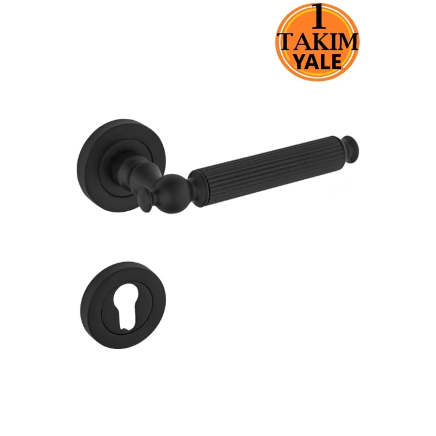 Hanedan Rozetli Kapı Kolu Takım Siyah