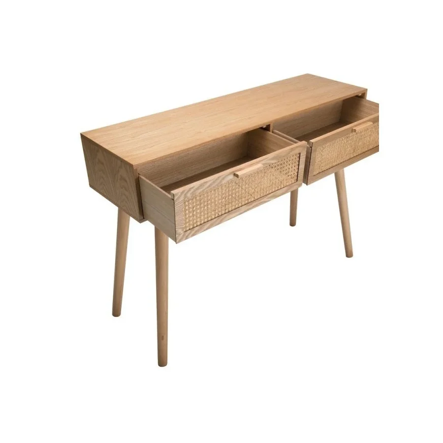 Hasır Desenli Hazeran Çift Çekmeceli Ahşap Dresuar Konsol 100x85x38 Cm