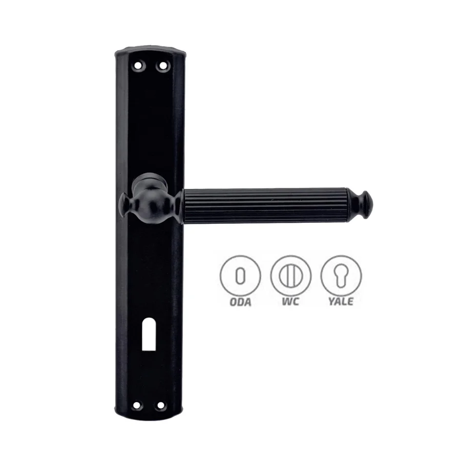 Hasır Siyah Aynalı Rustik Kapı Kolu Takım