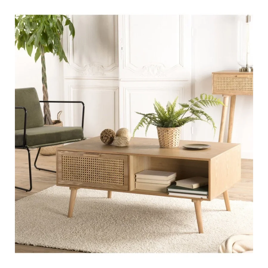 Hazeran Çekmece Detaylı Ahşap Orta Sehpa 100x45x60 Cm