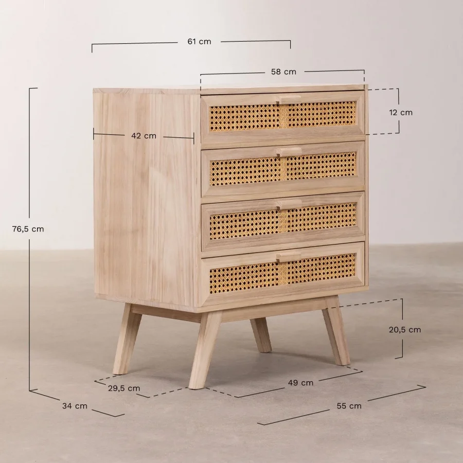 Hazeran Detaylı 4 Çekmeceli Ahşap Şifonyer 61x76x42 Cm